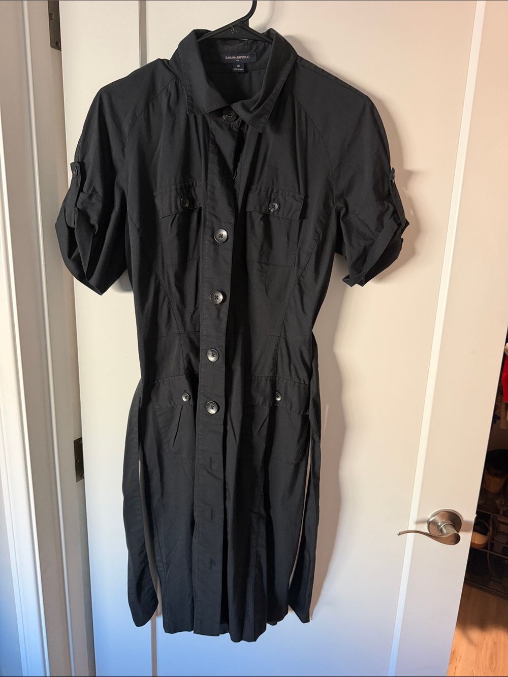 Banana Republic Black Button-Front Midi Shirt Dress